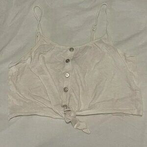 Cream Tie Front Crop Tank Top Women's